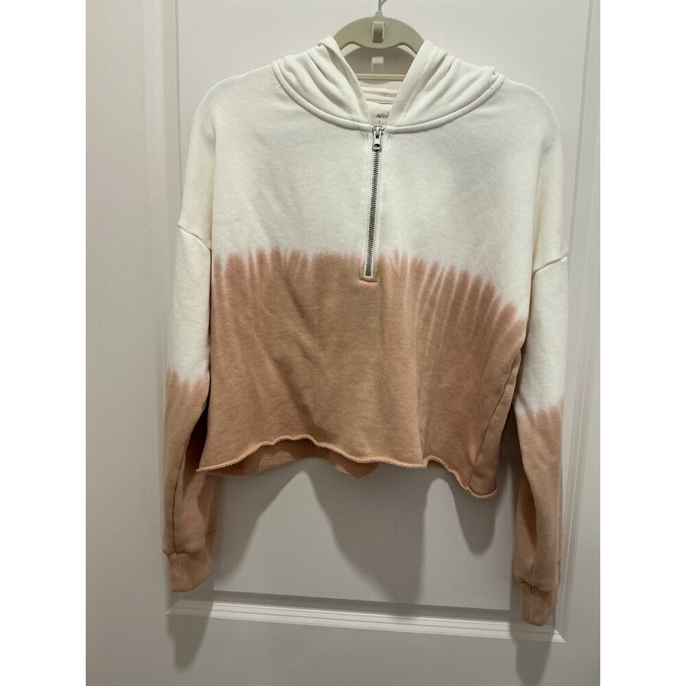 American Eagle Hoodie Small Womens 1/4 Zip Cropped Cream/Light Peachy Taupe